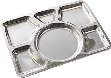 Stainless Steel Lunch/Dinner 6 in 1 Thali Plate-Multiple Shaped Compartments-Silver