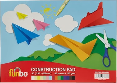 Funbo 120 Gsm 50 Sheets Construction Pad, A3 Size, 15 Assorted Colours