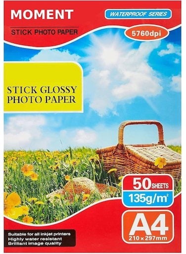 Sticker Photo Paper 8.5 X 11 Inch Glossy Photo Quality Paper 50 Sheets Self-Adhesive Paper For Inkjet Printers Sticky Paper Printable White, 135 Gsm, 50 Count Pack