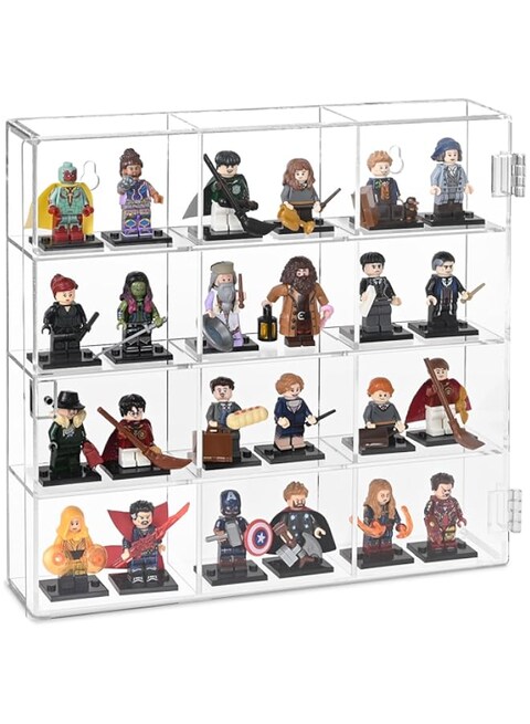 Ikee Design Acrylic Display Case, Clear Wall Mounted or Desktop 12 Compartments Display Cabinet Shelves Stand for Collectibles, Small Pop Figures,Gemstone or Jewelry, 10.7 W x 2 D x 10 H in