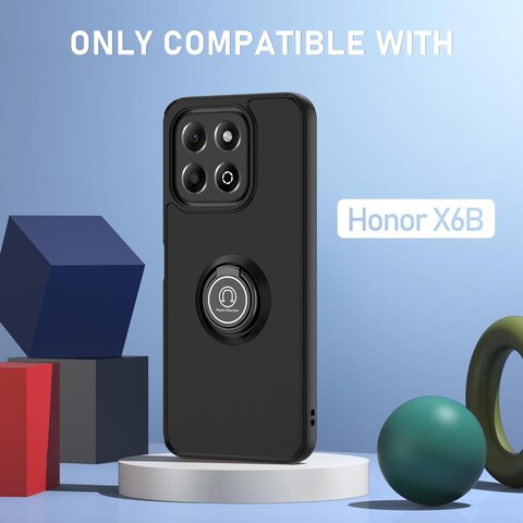 Case for Honor X5B Case Cover With 2Pack Screen Protector Metal Ring Holder Grip Kickstand Car Magnetic Mount Shockproof Matte Hard Back Bumper Case for Honor X5B Black