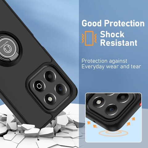 Case for Honor X5B Case Cover With 2Pack Screen Protector Metal Ring Holder Grip Kickstand Car Magnetic Mount Shockproof Matte Hard Back Bumper Case for Honor X5B Black