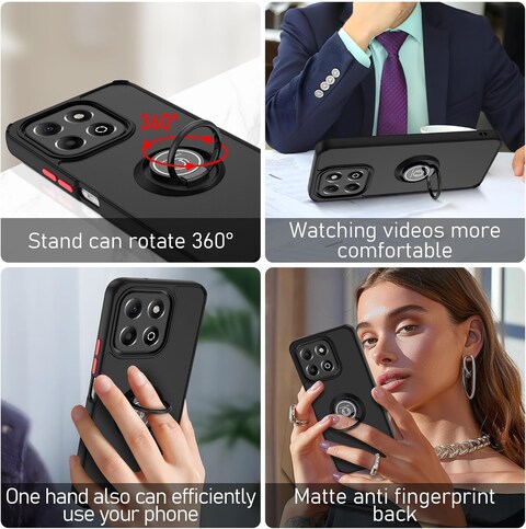 Case for Honor X5B Case Cover With 2Pack Screen Protector Metal Ring Holder Grip Kickstand Car Magnetic Mount Shockproof Matte Hard Back Bumper Case for Honor X5B Black