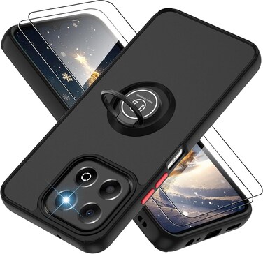 Case for Honor X5B Case Cover With 2Pack Screen Protector Metal Ring Holder Grip Kickstand Car Magnetic Mount Shockproof Matte Hard Back Bumper Case for Honor X5B Black