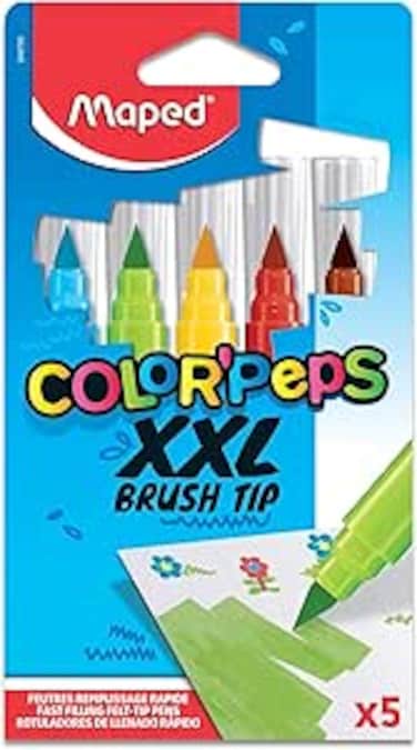 Maped Color Peps XXL Brush Colouring Felt Tip Pens (Pack of 5), Assorted, 844705