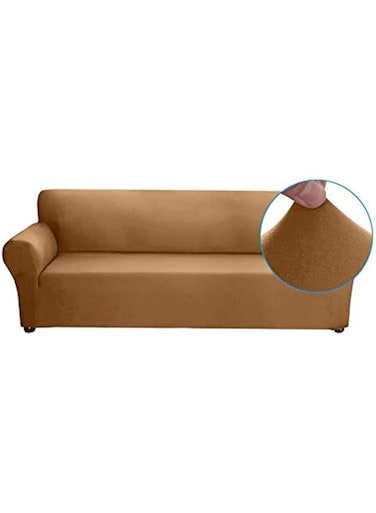 Docooler Stretch Milk Silk Sofa Slipcover, 2 Seater, Camel