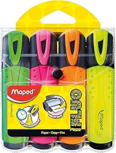 Maped Fluo Peps Classic Highlighters, Assorted Colors, Pack Of 4 (742547)