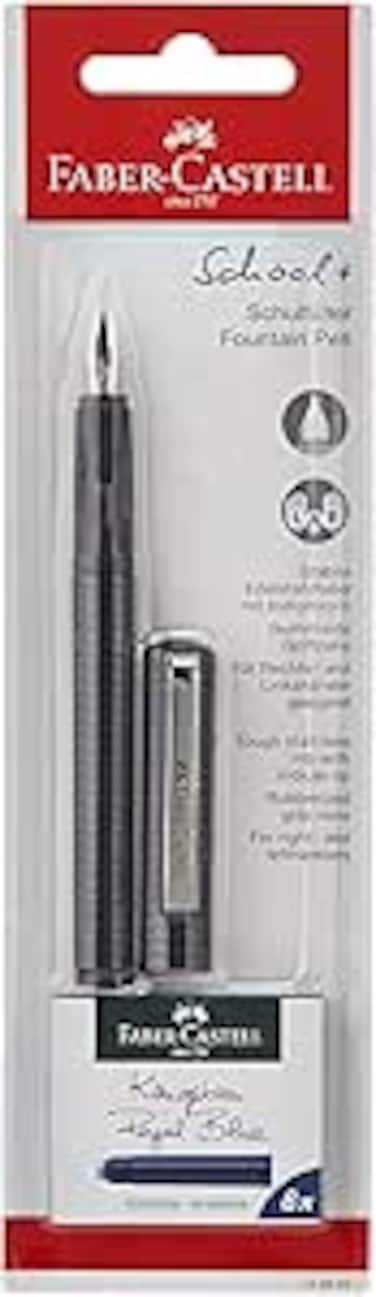 Faber-Castell Faber Castell Fountain Pen Carbon Design Medium Nib + 6 Blue Ink Cartridges, SCHOOL+, 149809
