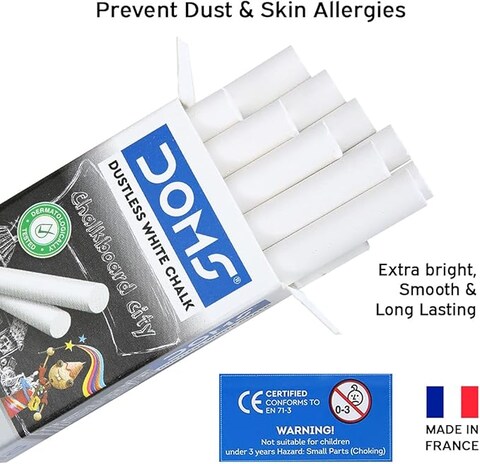 DOMS Non-Toxic Dustless White Chalk (100 Chalks)
