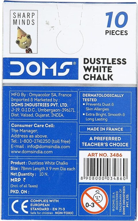 DOMS Non-Toxic Dustless White Chalk (100 Chalks)