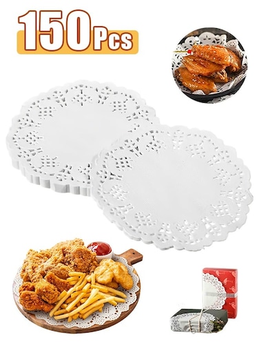pcs Lace Doilies Paper , 16cm Round Lace Paper Placemats for Tables, Cake, Baking, Wedding Decoration (White)