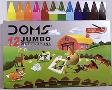 Doms 12 Shades Jumbo Wax Crayons   Smooth &amp; Even Shading   Bright &amp; Playful Colors   Free Silver Crayon Inside   Non-Toxic &amp; Safe for Childrens   Pack of 1