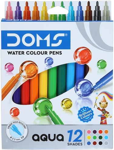 DOMS Aqua Non-Toxic Watercolour Sketch Pen Set in Display Pack (12 Assorted Shades x 10 Set)