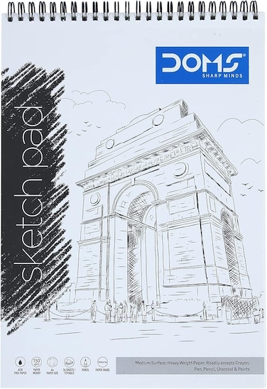 Doms Wiro Binding Notebook   Sketch Pad   Plain   150GSM   72 Pages   21.0 x 29.7 cm   Pack of 1