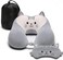 Travel Pillow for Kids and Adults, Cute Animal Memory Foam Neck Pillow with Soft Fleece Cover and Eye Mask Set, Airplane Pillow Travel Kit with Drawstring Organizer Bag, Machine Washable (Kitten)