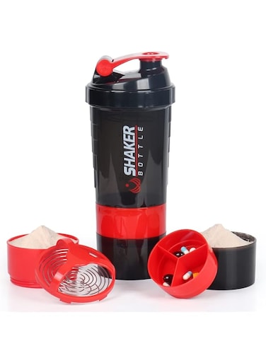 VECH Shaker Bottle,16oz Shaker Cup,Protein Shaker Bottle with Storage &amp; Shaker Ball,GYM Shaker Bottles for Protein Shakes,Sports Shake Mixer Bottle,100% Leak Proof,BPA Free,3 Layer (Red)