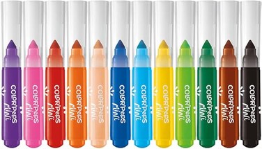 Maped Color'Peps Mini Power Children's Colouring Pens, Broad Tip and Cap with Stamp Design, Washable Ink &ndash; Pack of 12 Assorted Colours