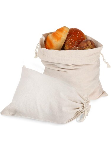 2Pcs Linen Large Drawstring Storage Bags, Reusable Cotton Bread Bags Keeps Bread Fresh for Dinner Party &amp; Bakery(12 x 16 in)