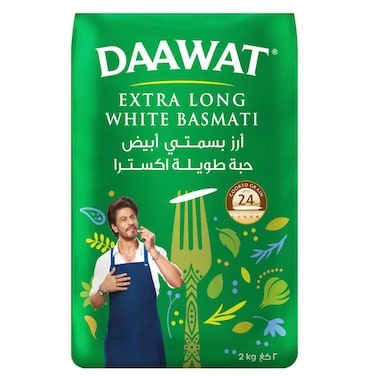 Daawat Extra Long Grain White Indian Basmati Rice, 2kg