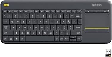 K400 Plus Wireless Livingroom Keyboard with Touchpad for Home Theatre PC Connected to TV, Customizable Multi-Media Keys, Windows, Android, Laptop/Tablet, Arabic Keyboard Black