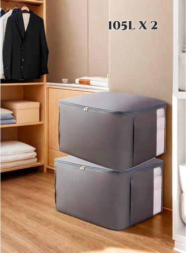 X 2Pcs Large Capacity Thickened Storage Bags Set with Handles ,Clothes Storage Bag Organizers,Waterproof Oxford Fabric Organizers for Home, Travel Storage,Foldable, Washable Odorless for Clothes, Blankets,Quilts, Moving,Grey,60X50X35cm