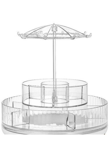 Oasisgalore 360 Turnable Rotating Makeup Organizer Rack 2 Tier Holder Rack Shelves for Cosmetics Countertop for Perfume Skincare Lipsticks Lotion