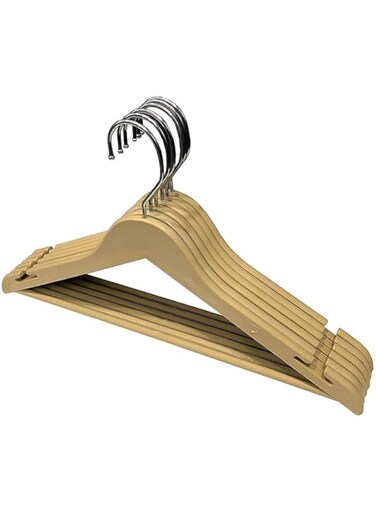 Pistily Premium Wooden Look-Alike Plastic Clothes Hangers for wardrobes-Non-Slip,Strong and Sturdy Hangers for Suits,Sarees,Shirts and Trousers. Pack of 6