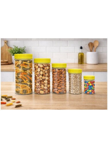 HQ 5PCS Clear Plastic Kitchen Storage Jars Set with Airtight Lids &acirc;&euro;&ldquo; Multi-Size Pantry Containers for Pasta, Nuts, Snacks &amp; Candy Green