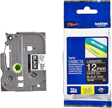 P-Touch TZE335 Label Tape 12mm x 8m White On Black black