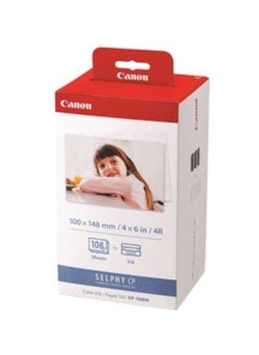Canon KP-108IN Color Ink Paper Set for Canon Selphy CP910/CP810 Photo Printer, 108 Sheets, White