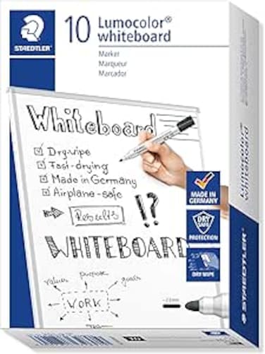 STAEDTLER 351-9 Lumocolor Whiteboard Marker With Bullet Tip - Black, Pack Of 10