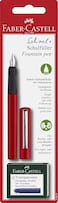 FABER-CASTELL FOUNTAIN PEN RED DESIGN MEDIUM NIB + 6 BLUE INK CARTRIDGES