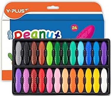 YPLUS Peanut Crayons for Kids, 24 Colors Washable Toddler Crayons, Non-Toxic Baby Crayons for ages 2-4, 1-3, 4-8, Coloring Art Supplies Christmas Stocking Stuffers for Kids Toddler