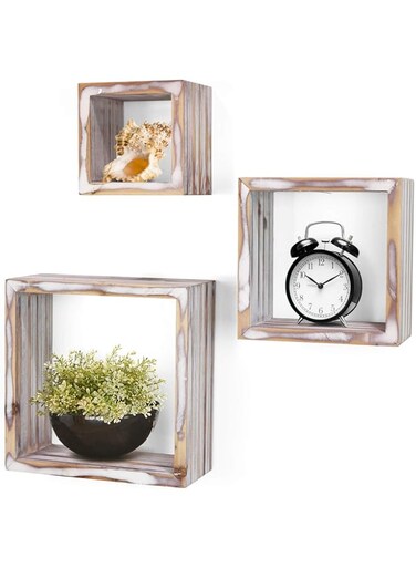 Greenco 3 Cube Floating Shelf, Easy-To-Assemble Wall Mount Shelves For Bedrooms And Living Rooms, Rustic White Finish