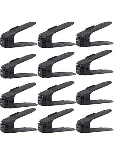ELECDON Shoe Slots Organizer, 12-Pack Home Double Layer Adjustable Shoe Slots, Space Saver Rack Holder for Shoes, Black