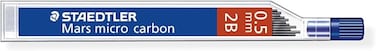 Staedtler Micro Mars Carbon Mechanical Pencil Leads, 0.5 mm, 2B, 60 mm x 12 (250 05 2B)