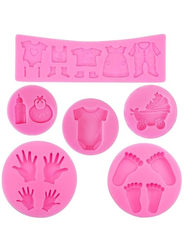 6Pcs Baby Silicone Molds, Baby Shower Themed Fondant Molds Baby Birthday Chocolate Cookie Pastry Pies Mold Gummy Gum Paste Sugarcraft Baking Tool for Gender Reveal Party Clay Cupcake Topper Decor