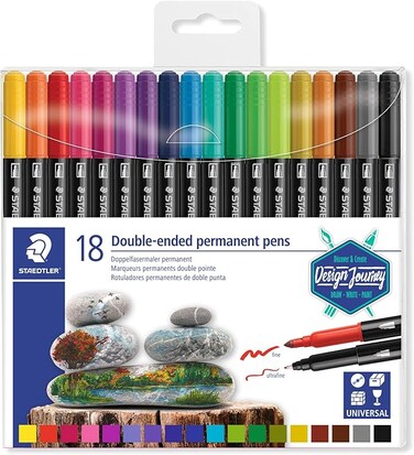 STAEDTLER 3187 TB18 Double Ended Permanent Pens, Assorted Colour pack of 18