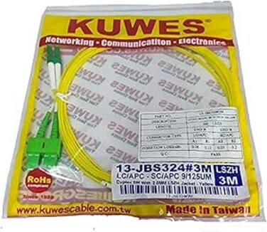 KUWES 3.0MTR LC/APC-SC/APC SM 9/125UM DUPLEX LSZH FIBER OPTIC PATCH CORD YELLOW