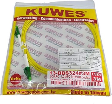 KUWES 3.0MTR LC/APC-LC/APC SM 9/125UM DUPLEX LSZH FIBER OPTIC PATCH CORD YELLOW