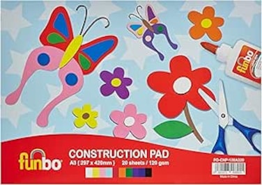 Funbo 120 gsm 20 sheets construction pad, a3 size, 10 assorted colours