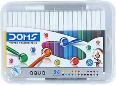 Doms Aqua Non-Toxic Watercolour Sketch Pen Set with Plastic Case (24 Assorted Shades)