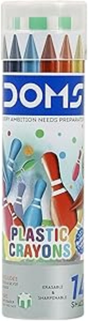 DOMS Non-Toxic Super Smooth Plastic Crayons in Round Tin Box (14 Shades)