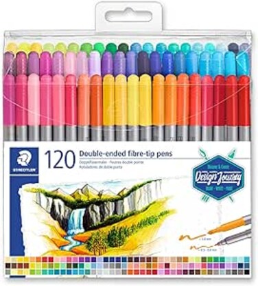 Staedtler 3200 Tb120 Design Journey Double-Ended Fibre-Tip Pens With Two Nibs - Narrow And Wide, Pack Of 120