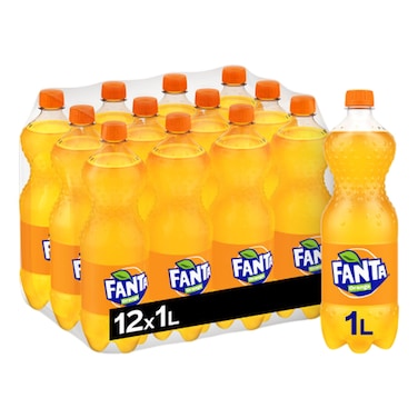 Fanta Orange Carbonated Soft Drink PET Bottle, 1L Pack of 12