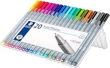 STAEDTLER Triplus Fineliner, 0.3mm Metal-Clad Tip, Ergonomic Triangular Barrel, For Writing, Drawing And Coloring, Set Of 20 Fineliners, 334 Sb20