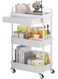 3-Tier Rolling Utility Cart with Drawer,Multifunctional Storage Organizer with Plastic Shelf &amp; Metal Wheels,Storage Cart for Kitchen,Bathroom,Living Room,Office,White