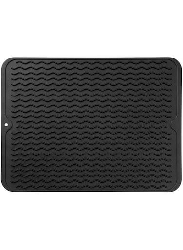 MicoYang Silicone Dish Drying Mat for Multiple Usage,Easy clean,Eco-friendly,Heat-resistant Silicone Mat for Kitchen Counter or Sink,Refrigerator or drawer liner Black L 16 inches x 12 inches