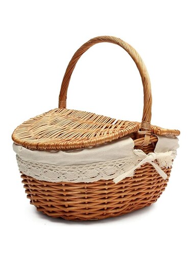ydc Woven Vintage Picnic Basket with Lid (40 x 28 x 18cm)