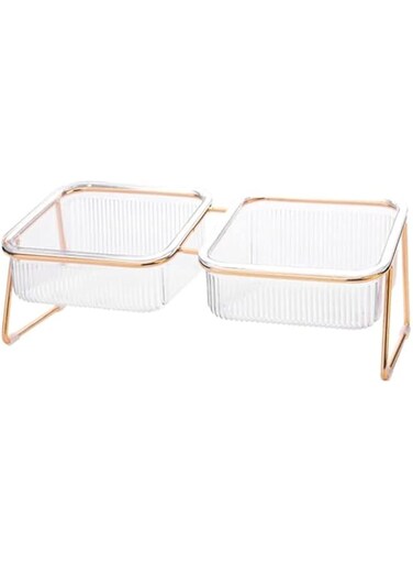 KAMOD New Premium Double Bowl Cat Feeder with Stand - Elevated Transparent Pet Food and Water Dish Set for Kittens, Puppies - Includes Metal Stand - Ideal Dog and Cat Supplies